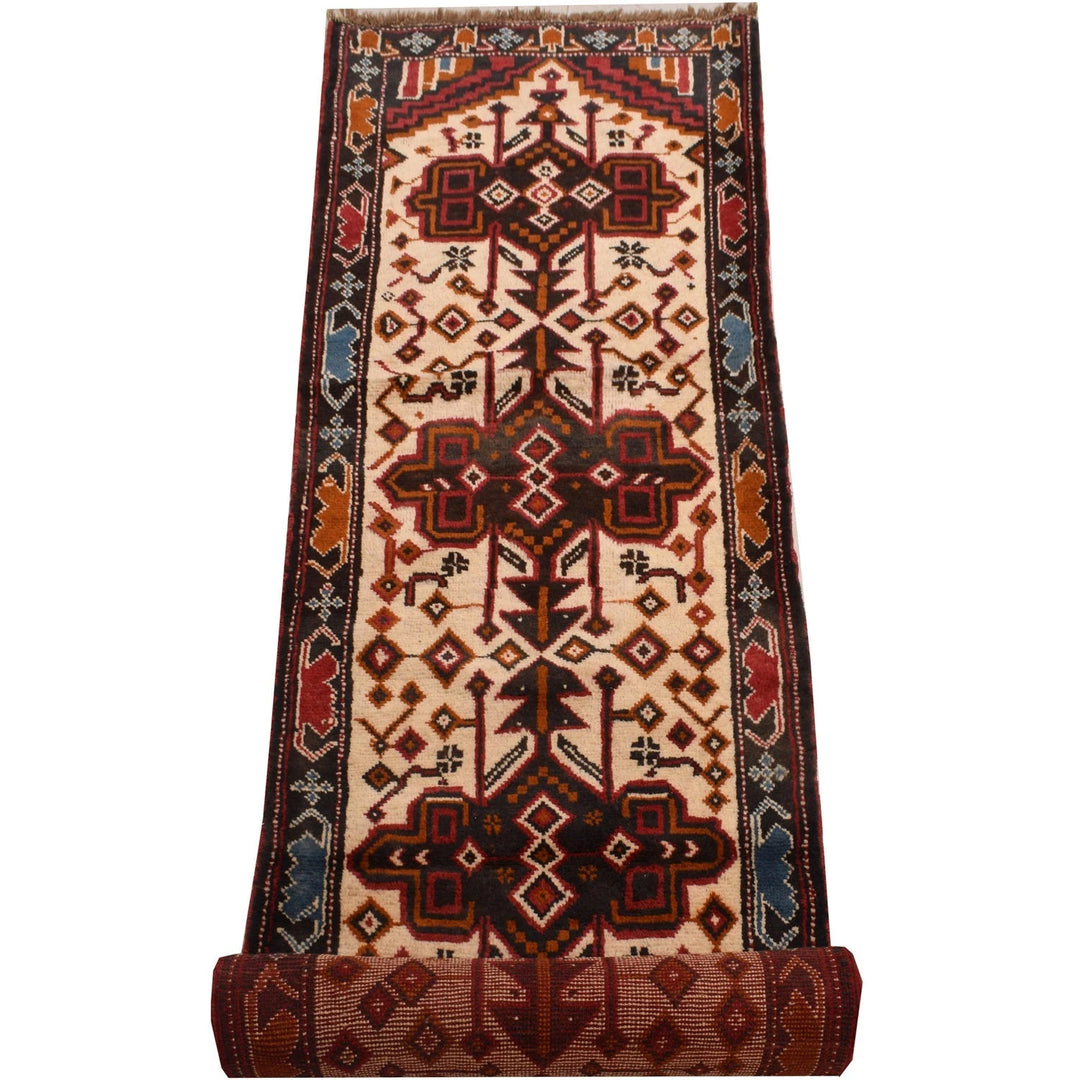 Beige Afghan Baluchi Runner 2' 7" x 12' 3" Hand-Knotted | No. AL89278