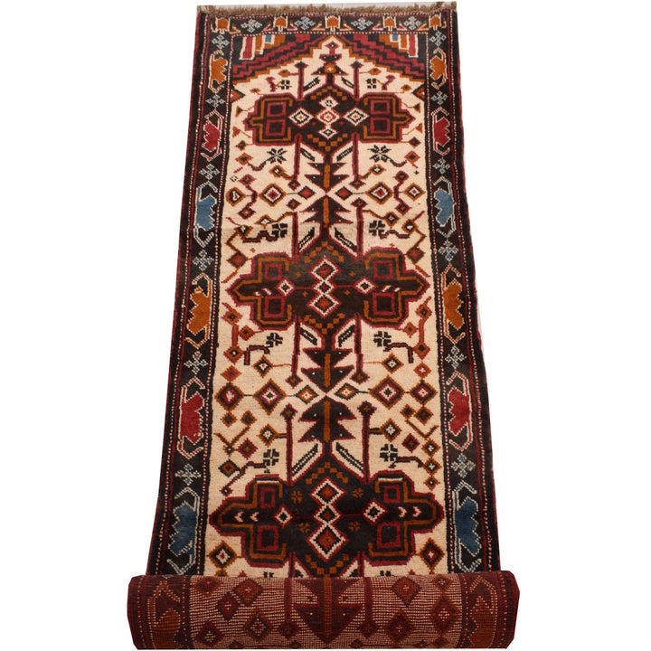 Beige Afghan Baluchi Runner 2' 7" x 12' 3" Hand-Knotted | No. AL89278
