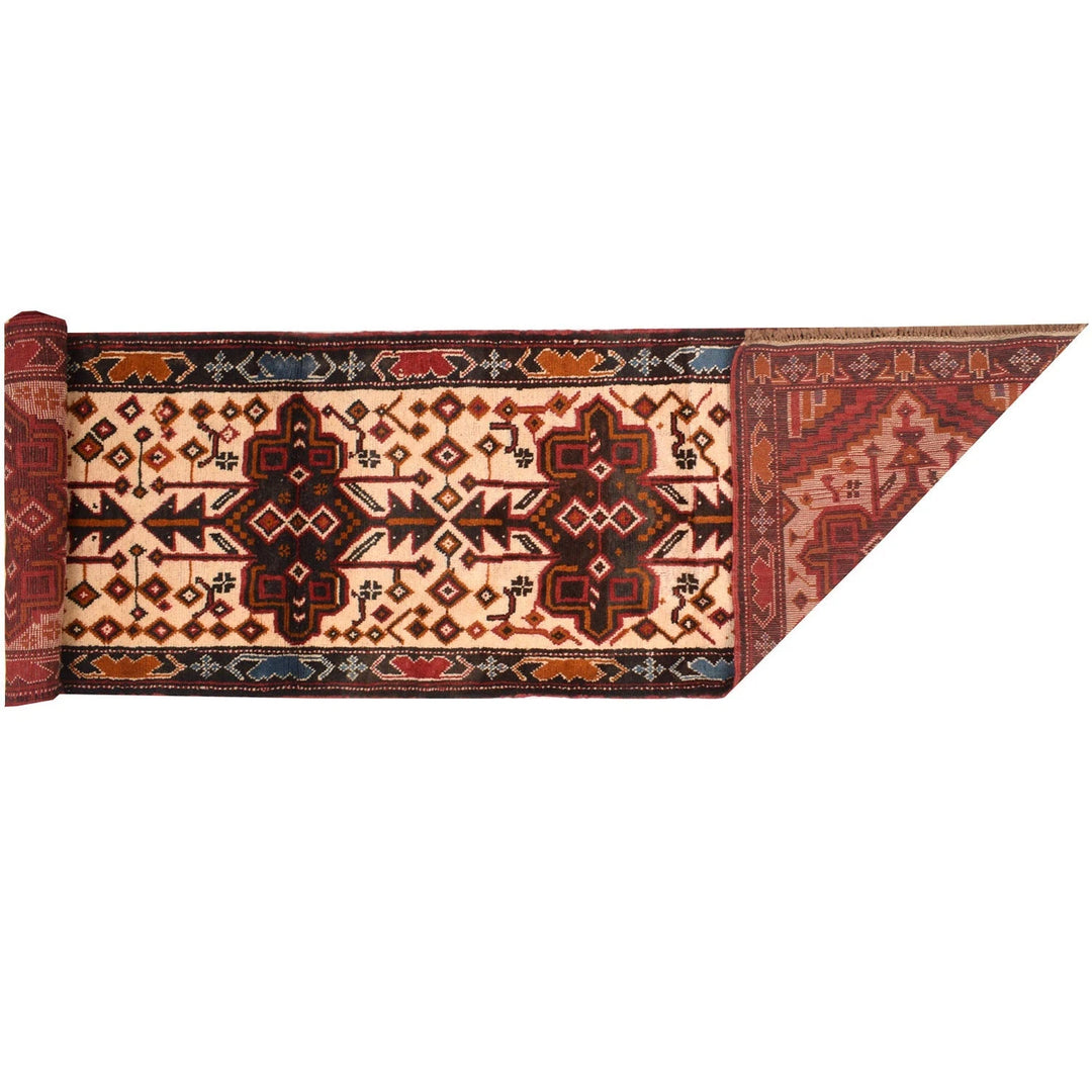 Beige Afghan Baluchi Runner 2' 7" x 12' 3" Hand-Knotted | No. AL89278