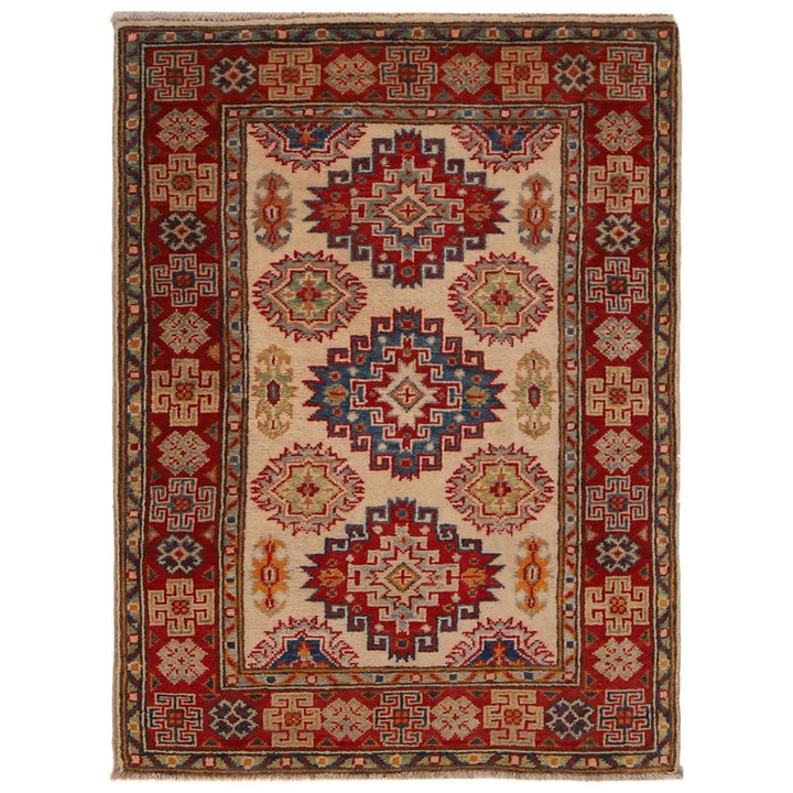 Beige Afghan Kazak Rug 2' 8" x 3' 10" Hand-Knotted | No. AL89294