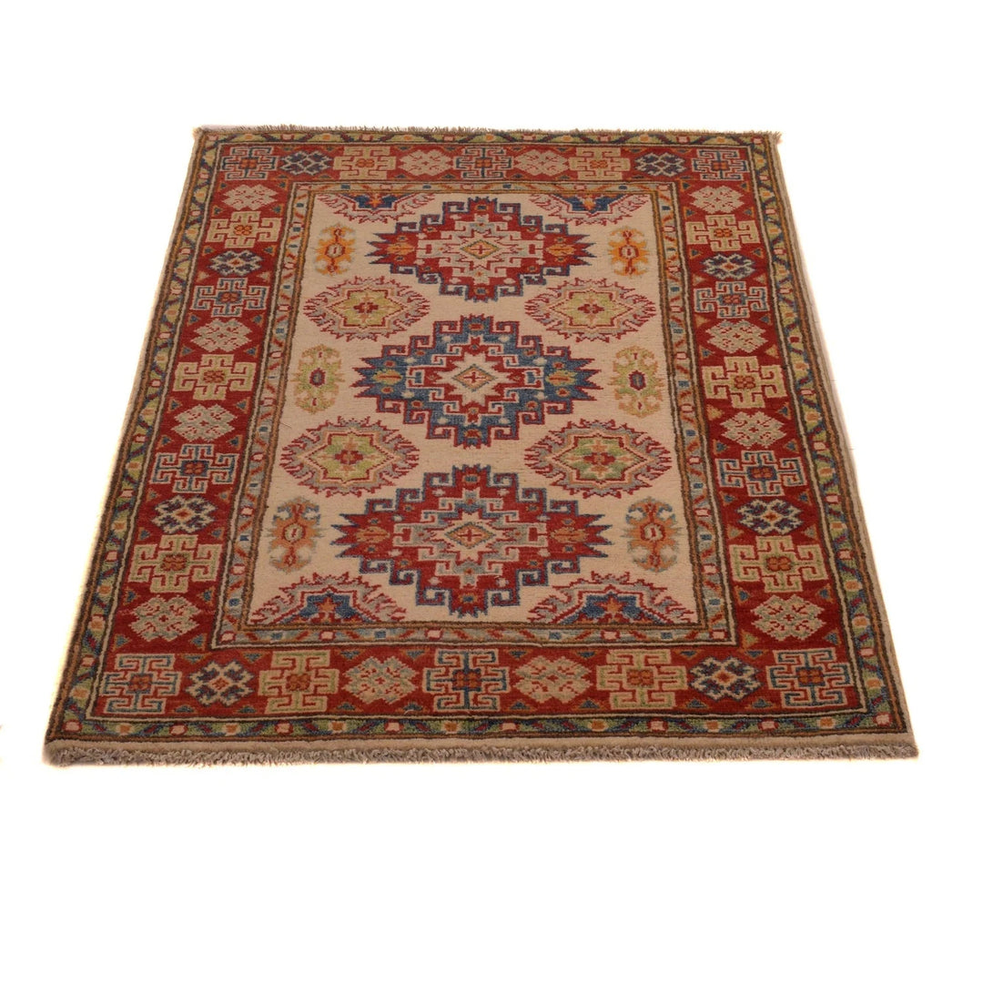 Beige Afghan Kazak Rug 2' 8" x 3' 10" Hand-Knotted | No. AL89294