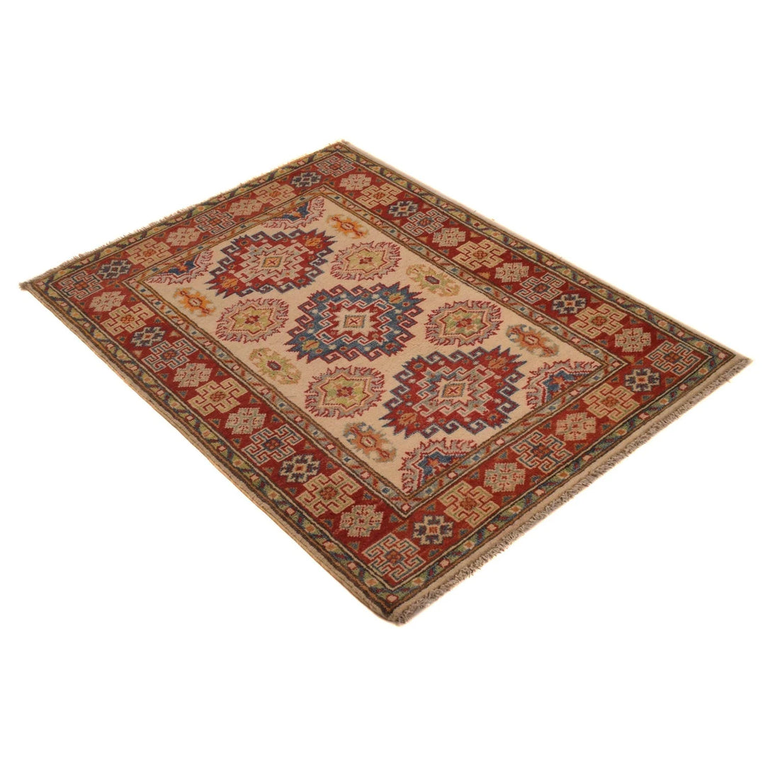 Beige Afghan Kazak Rug 2' 8" x 3' 10" Hand-Knotted | No. AL89294