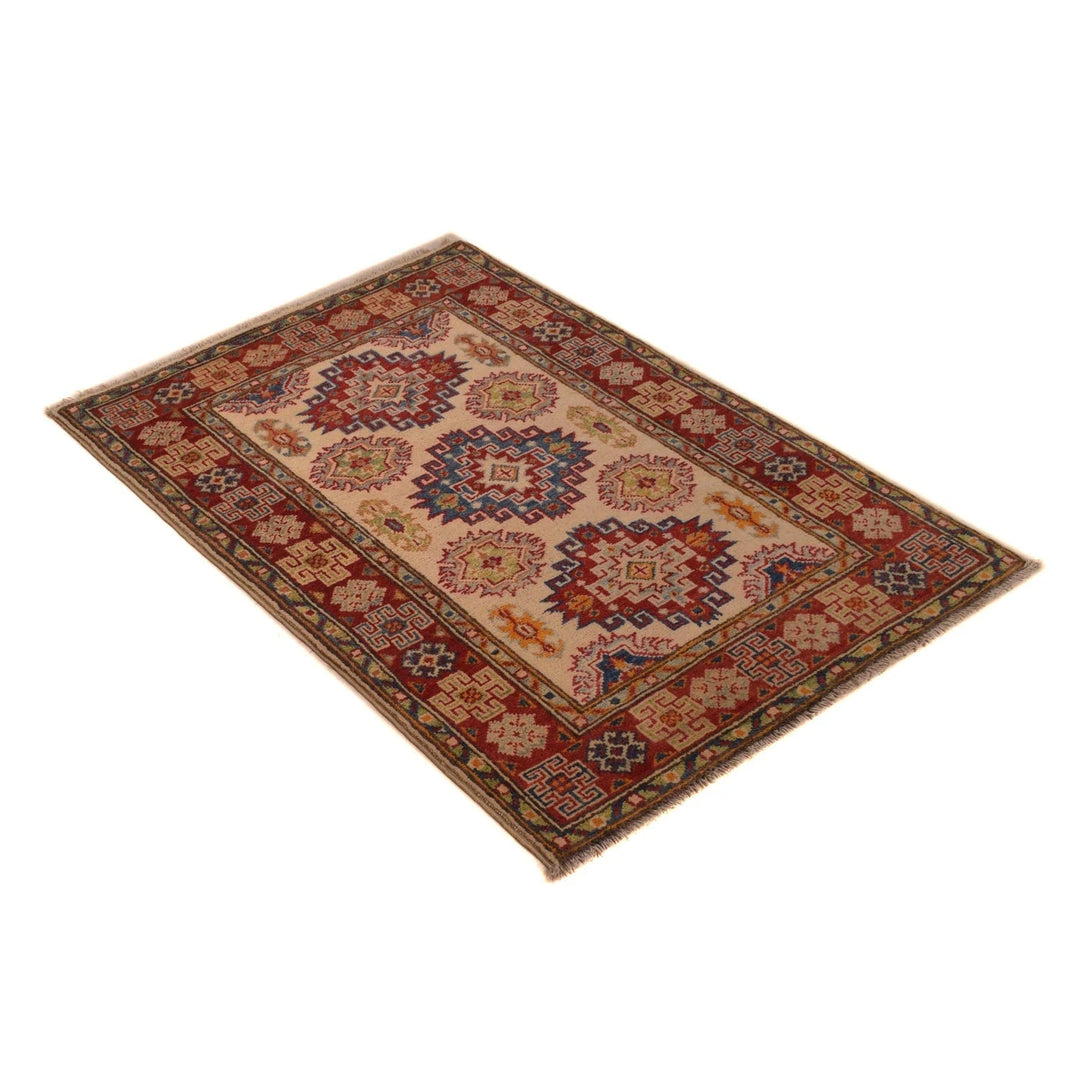 Beige Afghan Kazak Rug 2' 8" x 3' 10" Hand-Knotted | No. AL89294