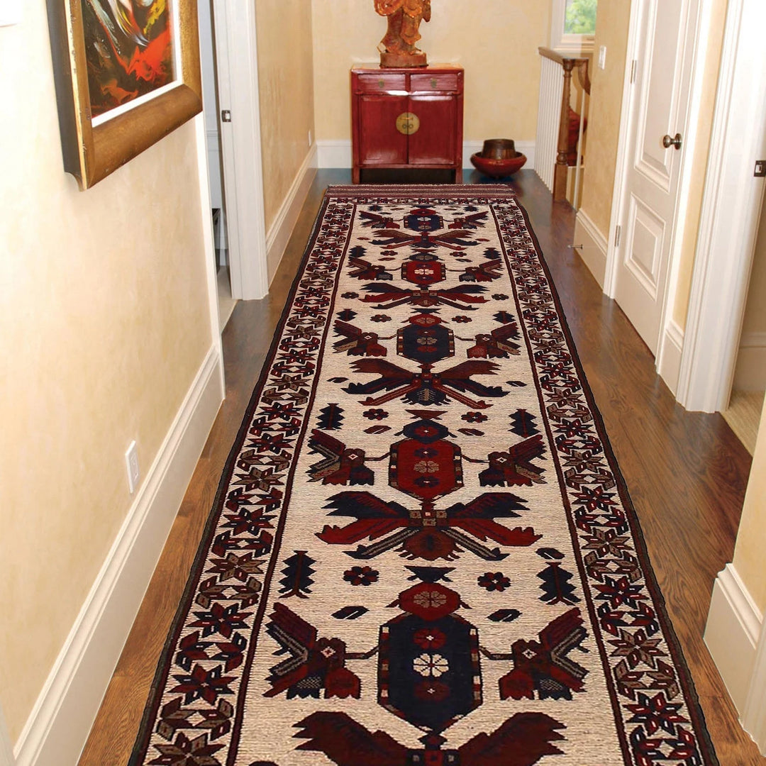 Beige Afghan Barjista Kilim Runner Rug 2' 8" x 12' 7" Flat-Weave | No. AL89306