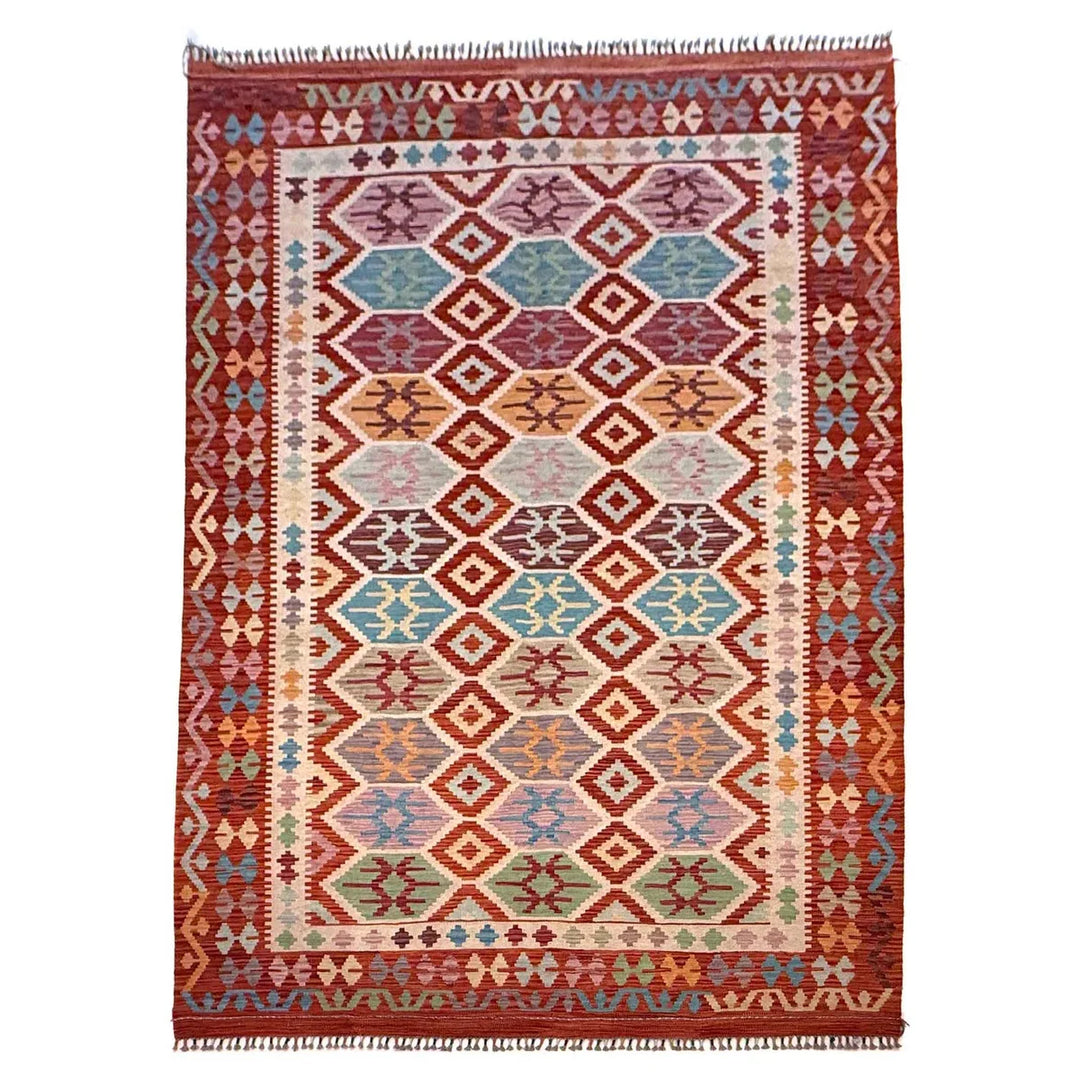 Afghan Vegetable Kilim Rug 6' 8" x 9' 11" Flat-Weave | No. AL89323