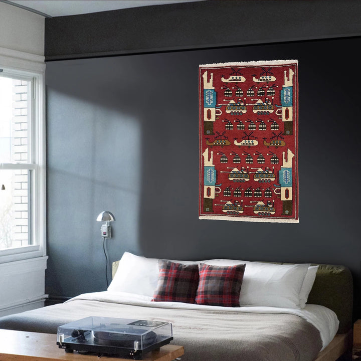 Red Afghan War Rug 2' 7" x 3' 10" Hand-Knotted | No. AL89337