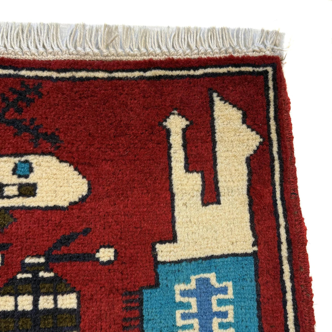 Red Afghan War Rug 2' 7" x 3' 10" Hand-Knotted | No. AL89337