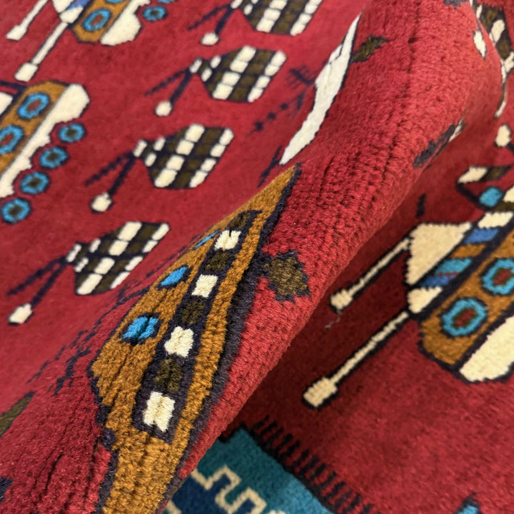 Red Afghan War Rug 2' 7" x 3' 10" Hand-Knotted | No. AL89337
