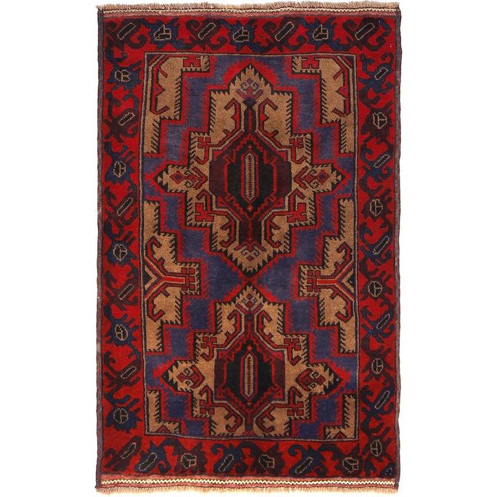 Afghan Baluchi Rug 2' 12" x 4' 8" Hand-Knotted | No. AL89338