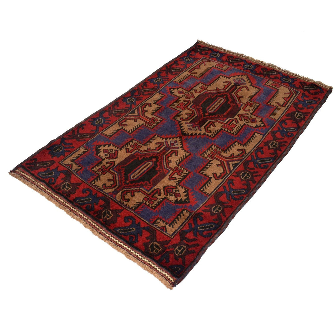 Afghan Baluchi Rug 2' 12" x 4' 8" Hand-Knotted | No. AL89338