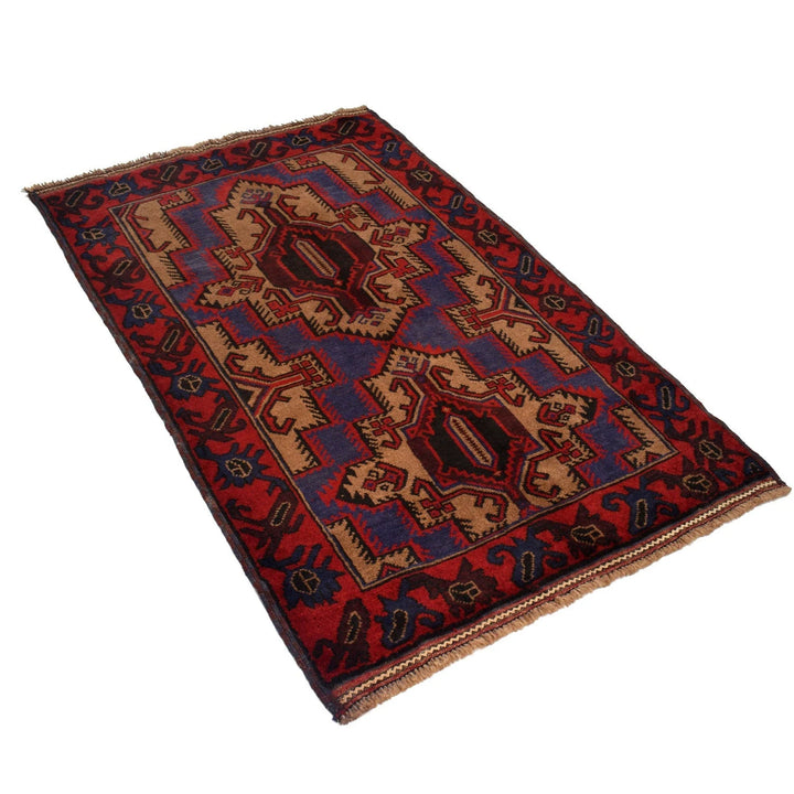 Afghan Baluchi Rug 2' 12" x 4' 8" Hand-Knotted | No. AL89338