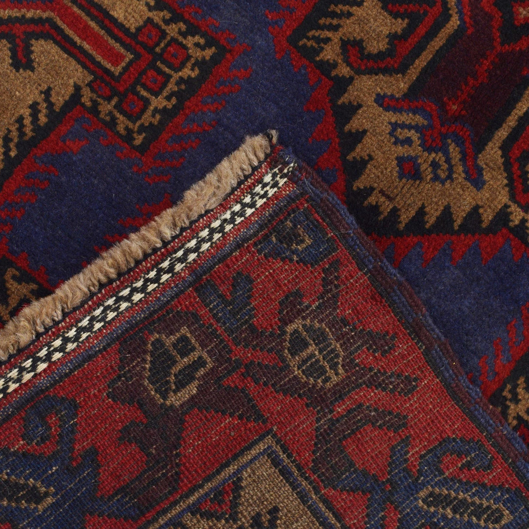 Afghan Baluchi Rug 2' 12" x 4' 8" Hand-Knotted | No. AL89338
