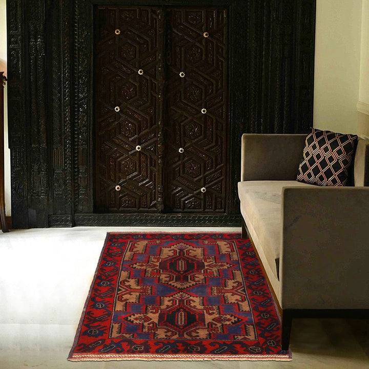 Afghan Baluchi Rug 2' 12" x 4' 8" Hand-Knotted | No. AL89338
