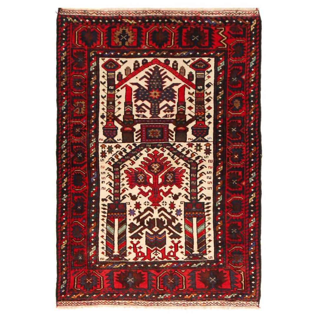Afghan Prayer Rug 3' 2" x 4' 8" Hand-Knotted | No. AL89370