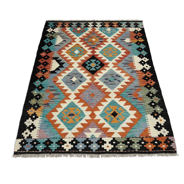 Multicolor Afghan Vegetable Kilim Rug 3' 3" x 5' 0" Flat-Weave | No. AL89379