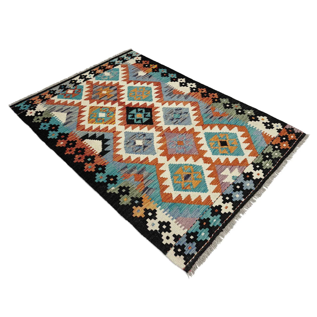 Multicolor Afghan Vegetable Kilim Rug 3' 3" x 5' 0" Flat-Weave | No. AL89379