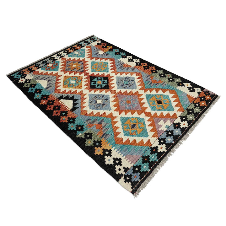 Multicolor Afghan Vegetable Kilim Rug 3' 3" x 5' 0" Flat-Weave | No. AL89379