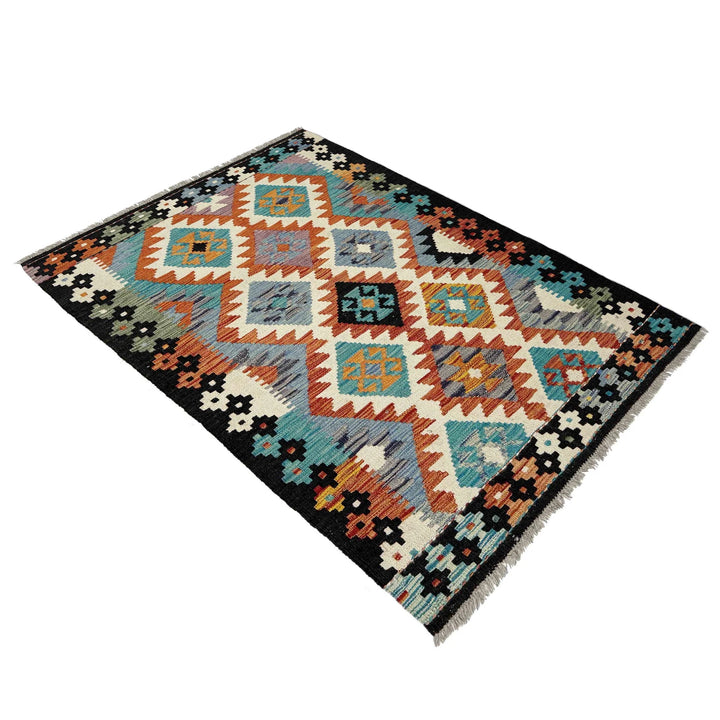 Multicolor Afghan Vegetable Kilim Rug 3' 3" x 5' 0" Flat-Weave | No. AL89379