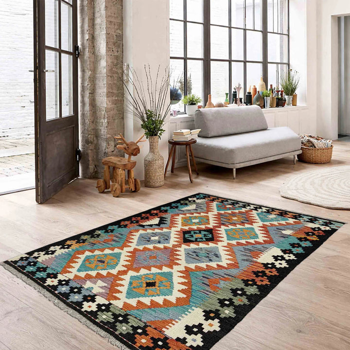 Multicolor Afghan Vegetable Kilim Rug 3' 3" x 5' 0" Flat-Weave | No. AL89379
