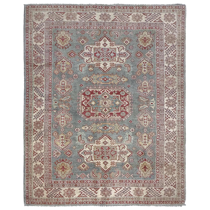 Gray Afghan Kazak Rug 6' 1" x 8' 9" Hand-Knotted | No. AL89407
