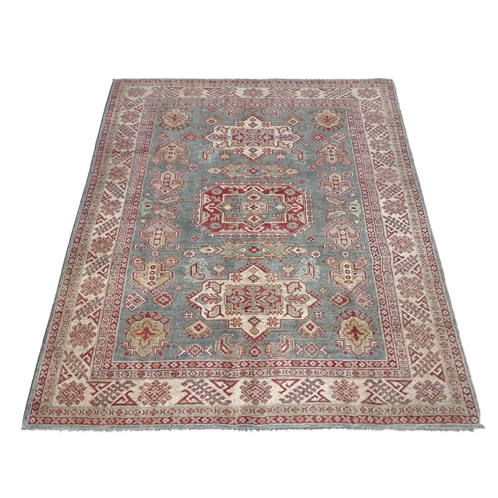 Gray Afghan Kazak Rug 6' 1" x 8' 9" Hand-Knotted | No. AL89407