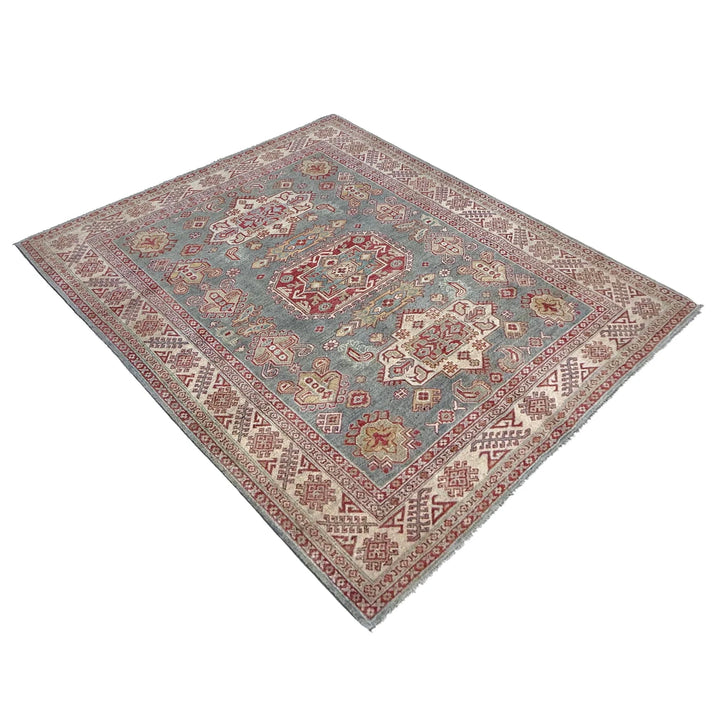 Gray Afghan Kazak Rug 6' 1" x 8' 9" Hand-Knotted | No. AL89407