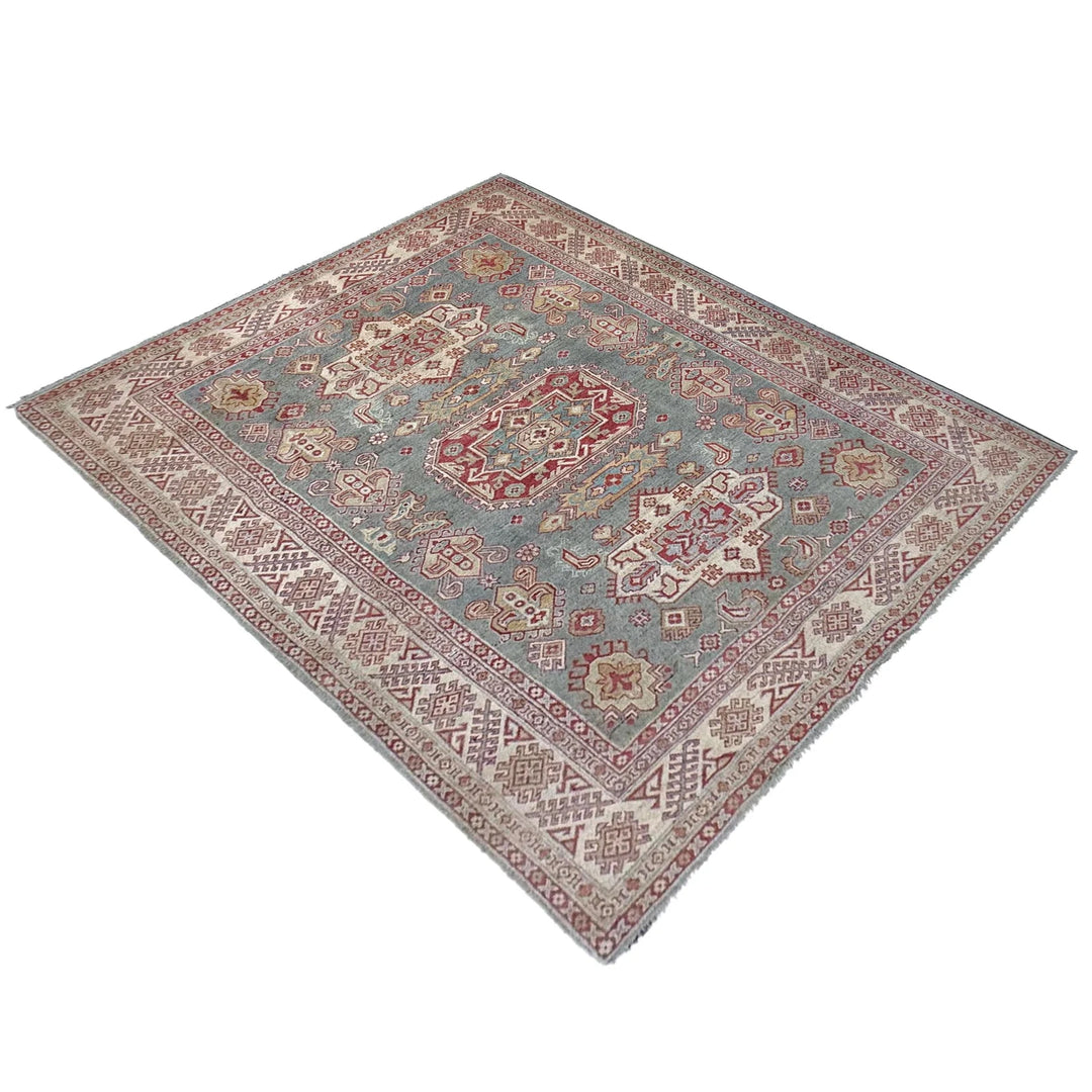 Gray Afghan Kazak Rug 6' 1" x 8' 9" Hand-Knotted | No. AL89407