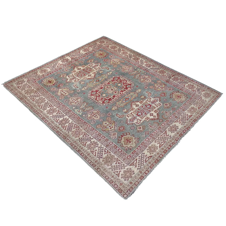 Gray Afghan Kazak Rug 6' 1" x 8' 9" Hand-Knotted | No. AL89407