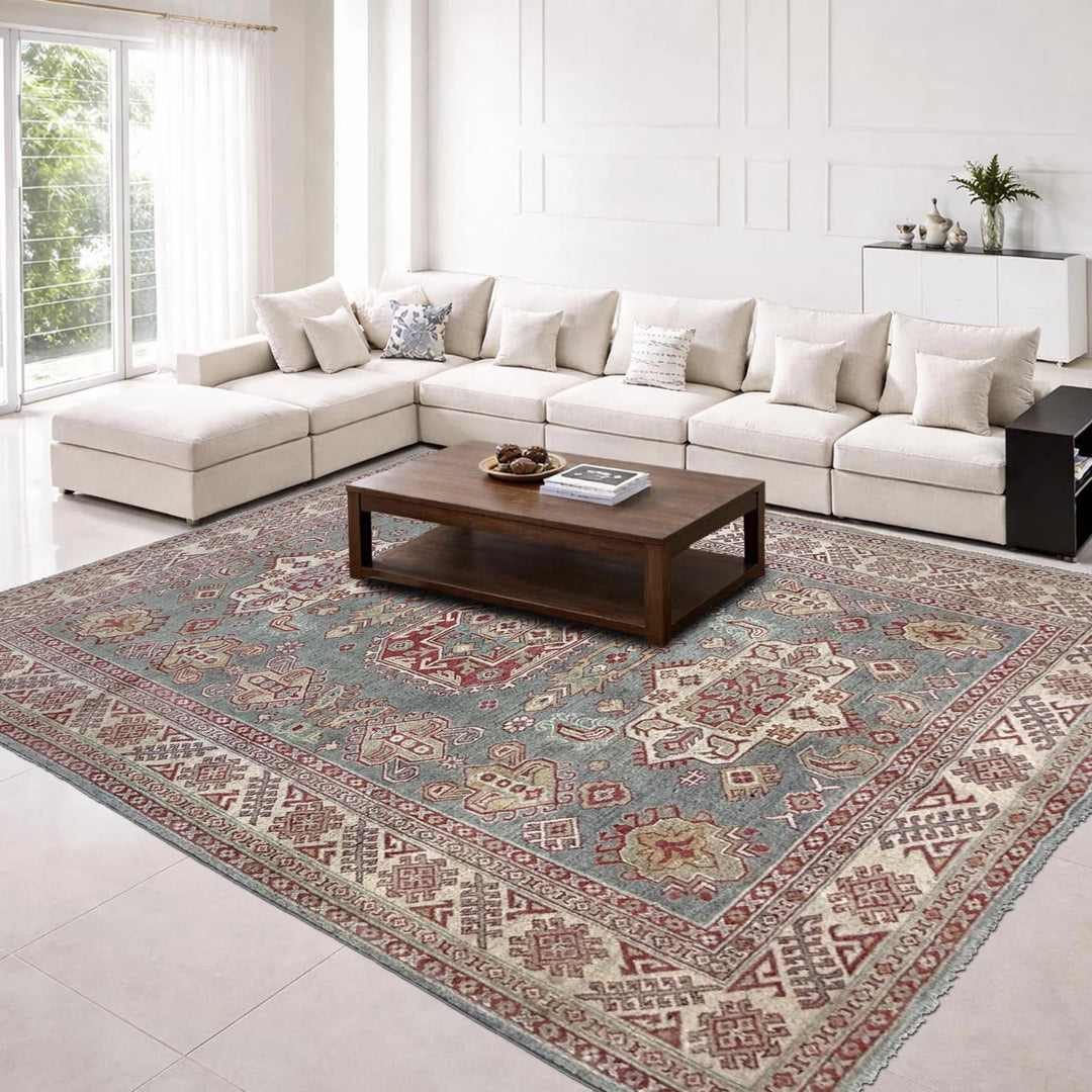 Gray Afghan Kazak Rug 6' 1" x 8' 9" Hand-Knotted | No. AL89407