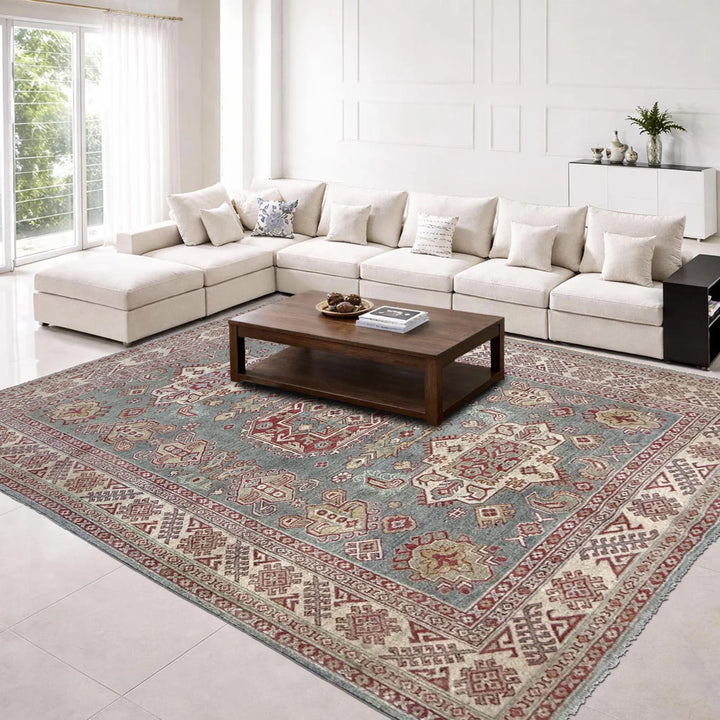 Gray Afghan Kazak Rug 6' 1" x 8' 9" Hand-Knotted | No. AL89407