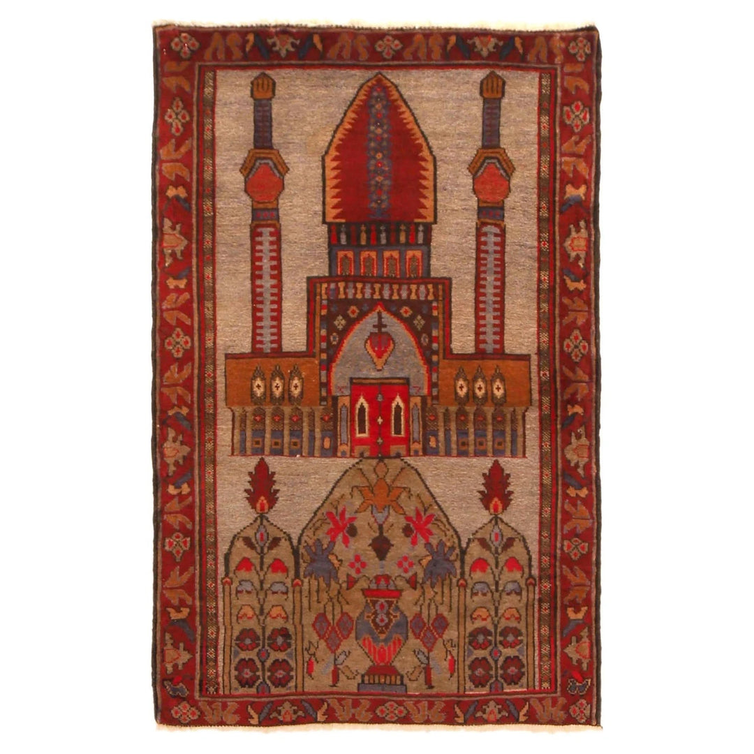 Brown Afghan Prayer Rug 2' 10" x 4' 7" Hand-Knotted | No. AL89424