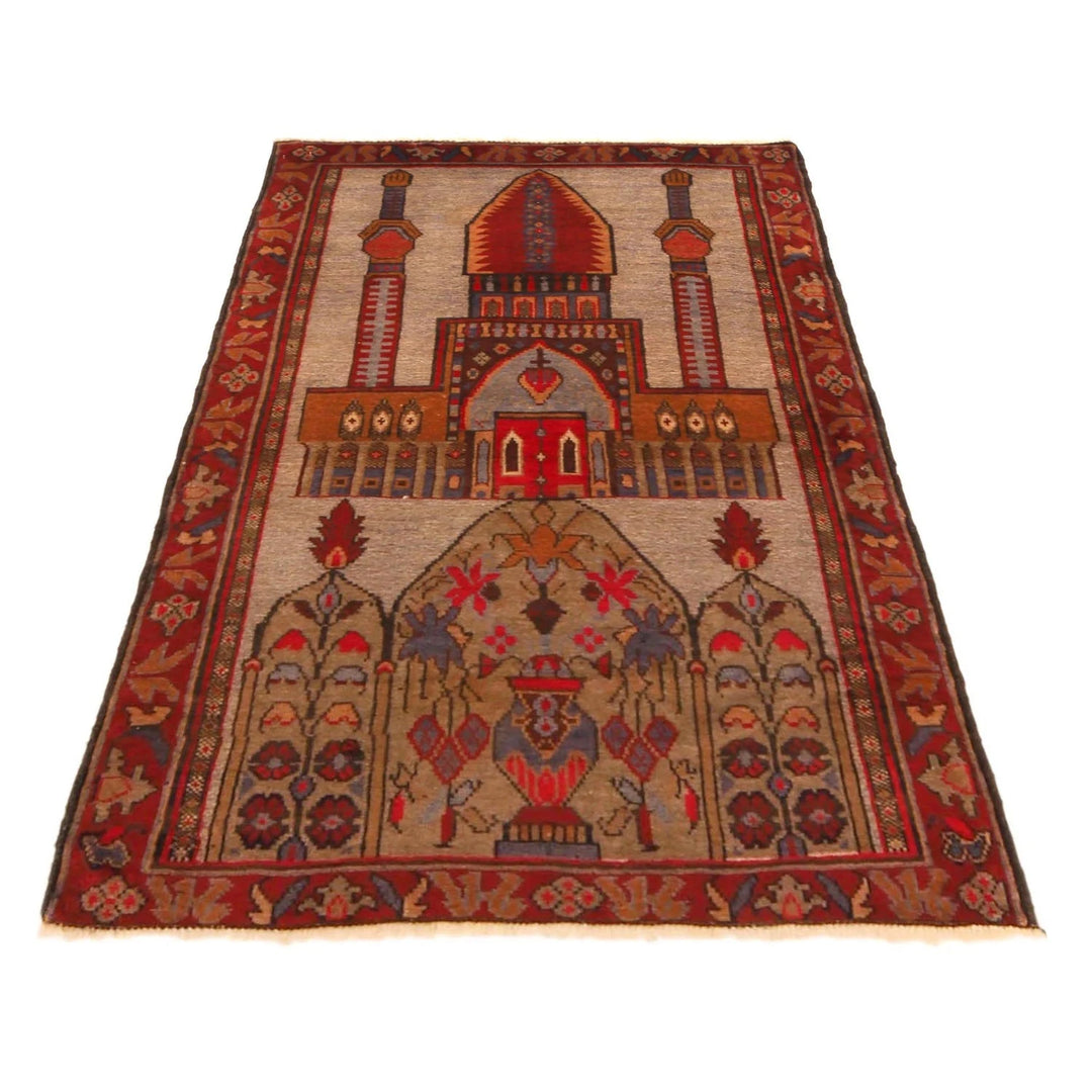 Brown Afghan Prayer Rug 2' 10" x 4' 7" Hand-Knotted | No. AL89424