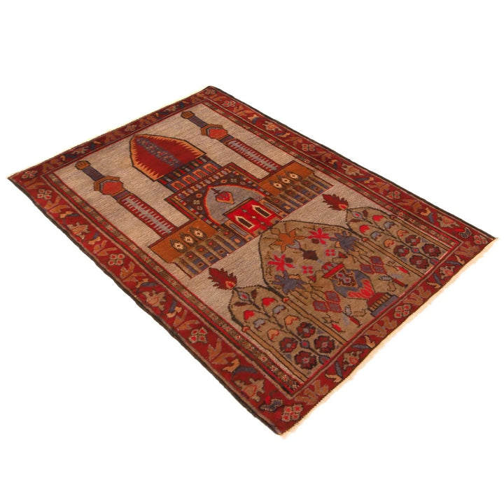 Brown Afghan Prayer Rug 2' 10" x 4' 7" Hand-Knotted | No. AL89424