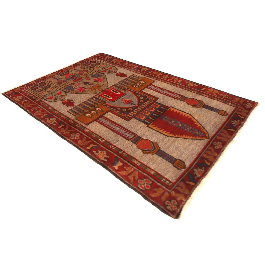 Brown Afghan Prayer Rug 2' 10" x 4' 7" Hand-Knotted | No. AL89424