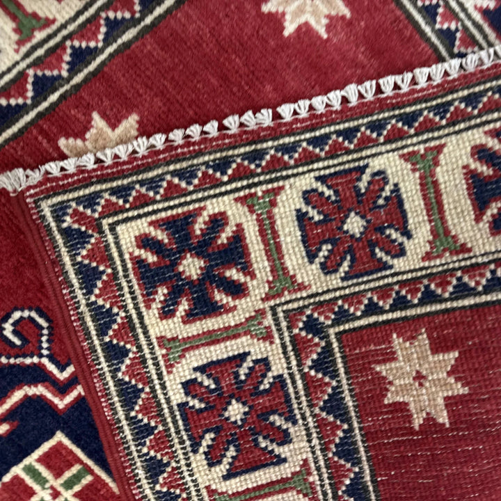 Red Afghan Kazak Rug 2' 9" x 4' 2" Hand-Knotted | No. AL89425