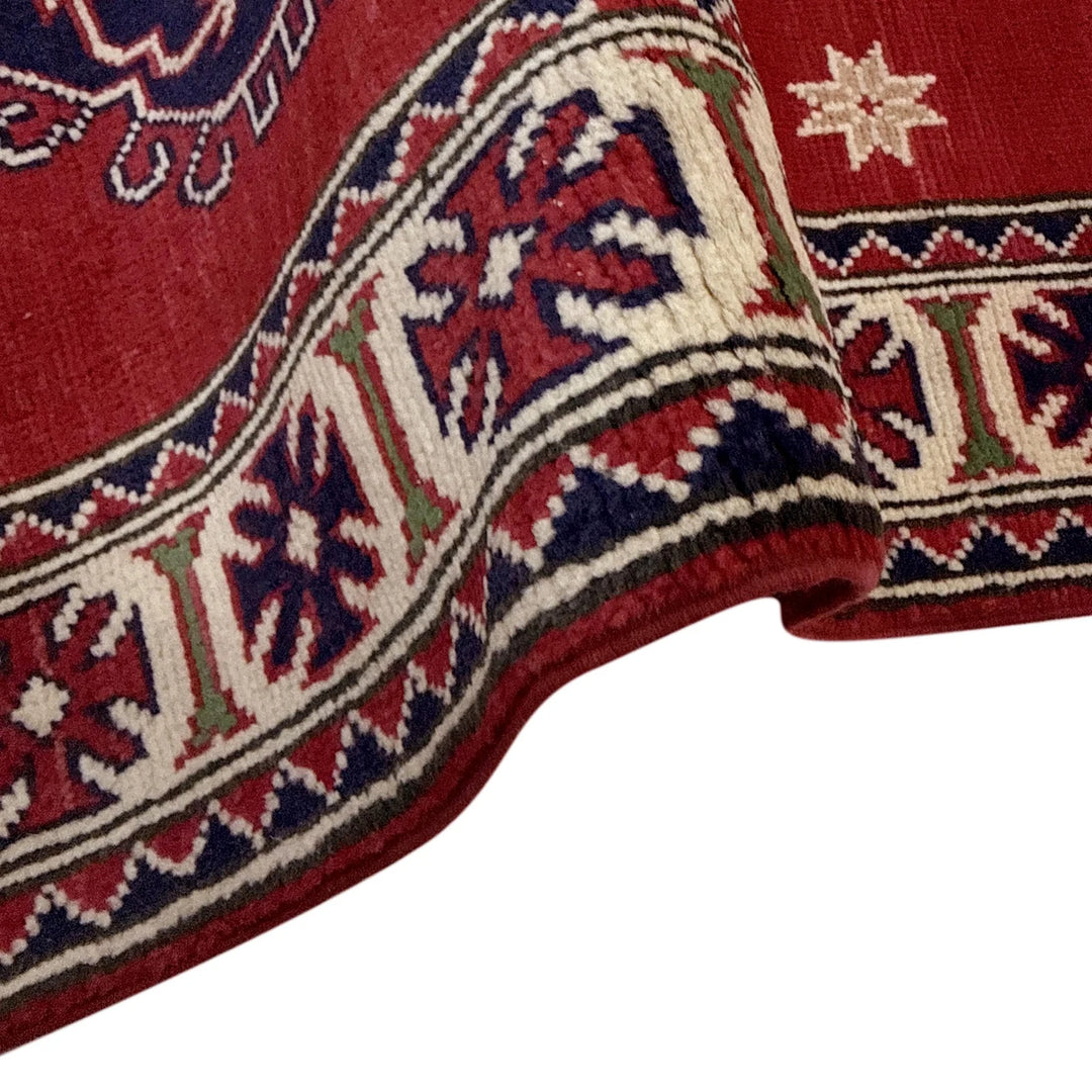 Red Afghan Kazak Rug 2' 9" x 4' 2" Hand-Knotted | No. AL89425