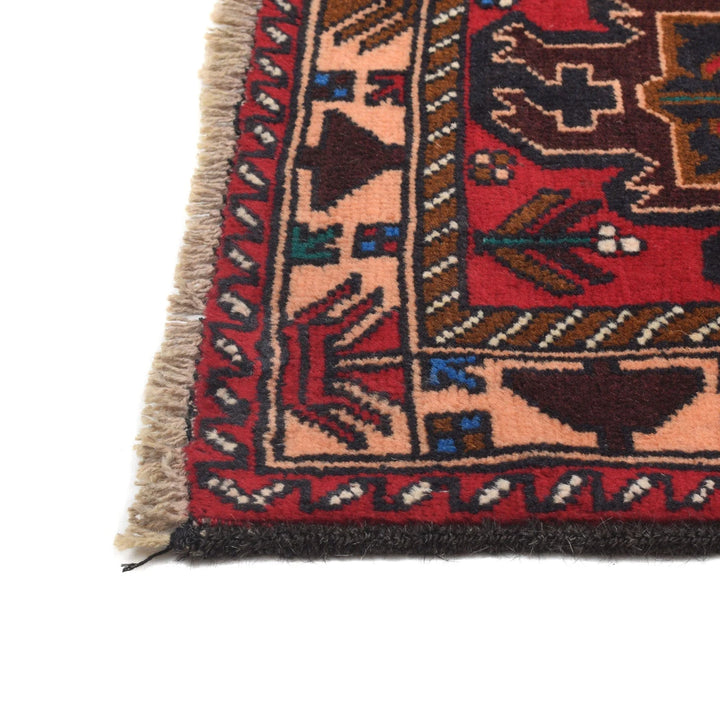 Red Afghan Baluchi Rug 3' 0" x 4' 7" Hand-Knotted | No. AL89564