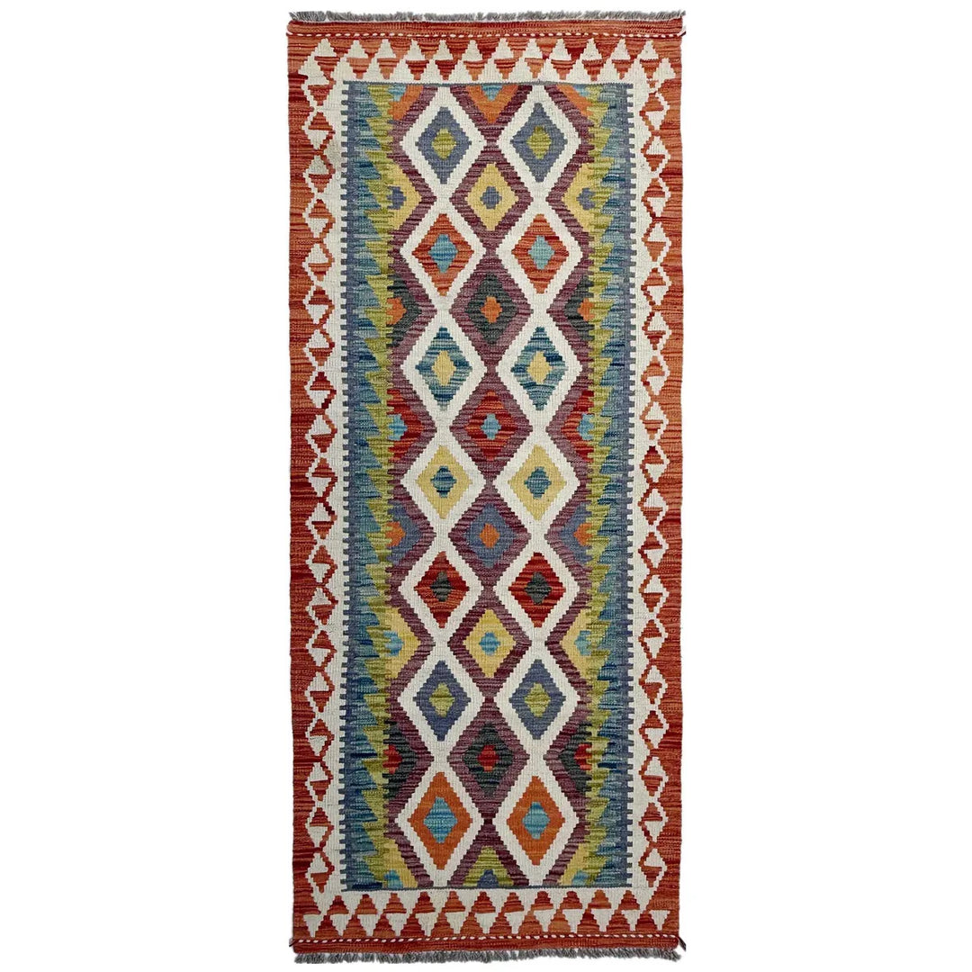 Afghan Vegetable Kilim Rug 2' 6" x 6' 7" Flat-Weave | No. AL89635