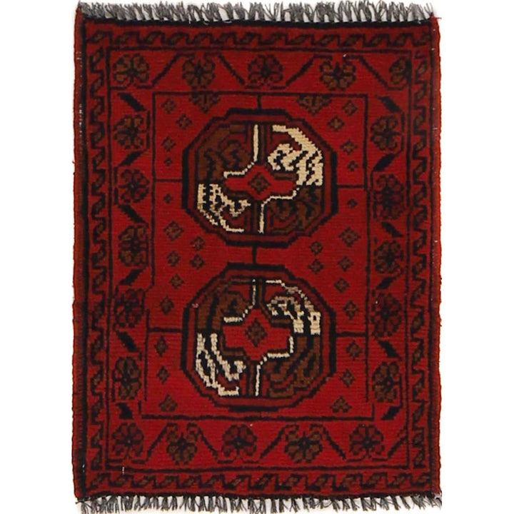 Red Afghan Oriental Doormat 1' 6" x 1' 11" Hand-Knotted | No. AL89713