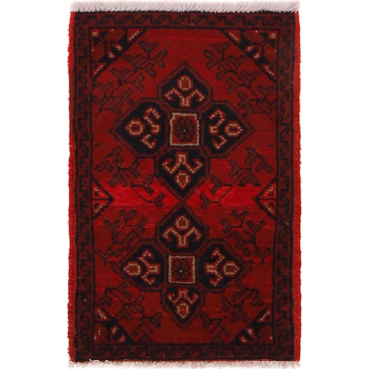 Red Afghan Oriental Doormat 1' 5" x 2' 2" Hand-Knotted | No. AL89736