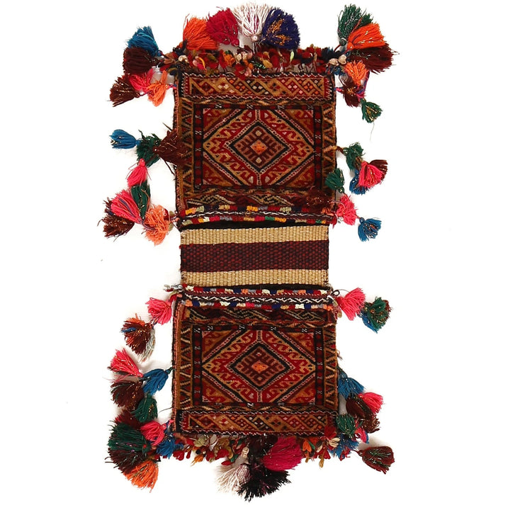 Afghan Baluch Saddle Bag Rug 0' 11" x 2' 4" Hand-Knotted | No. AL89754