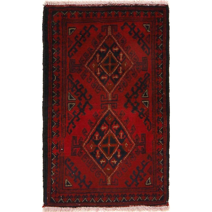 Red Afghan Oriental Doormat 1' 6" x 2' 4" Hand-Knotted | No. AL89755