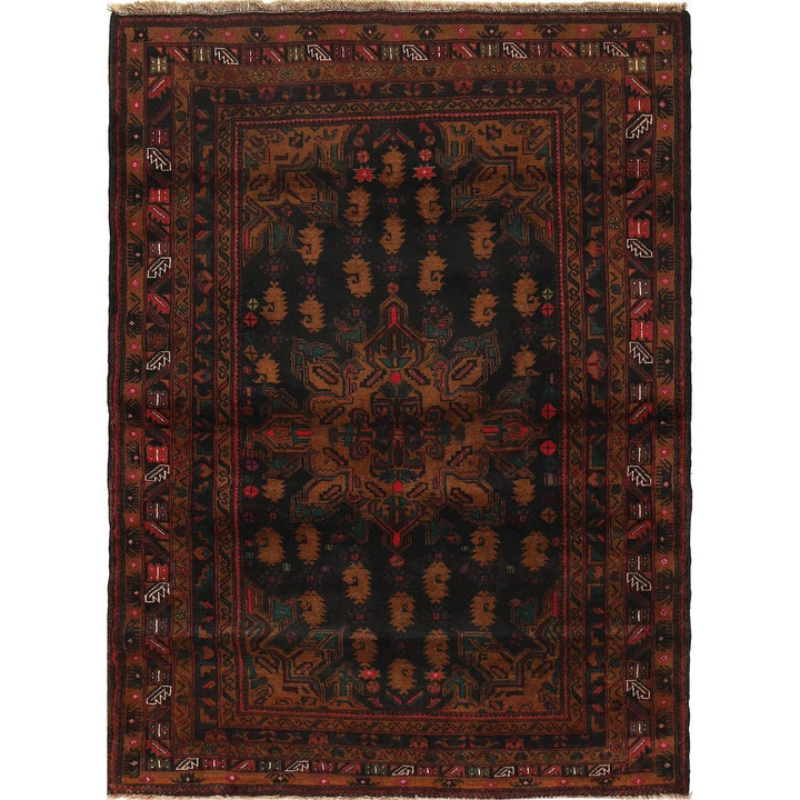 Black Afghan Baluchi Rug 4' 2" x 5' 6" Hand-Knotted | No. AL89763