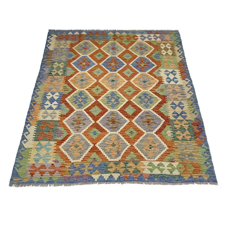 Multicolor Afghan Kilim Rug 6'0" x 7'7" Flat-Weave | No. AL89847
