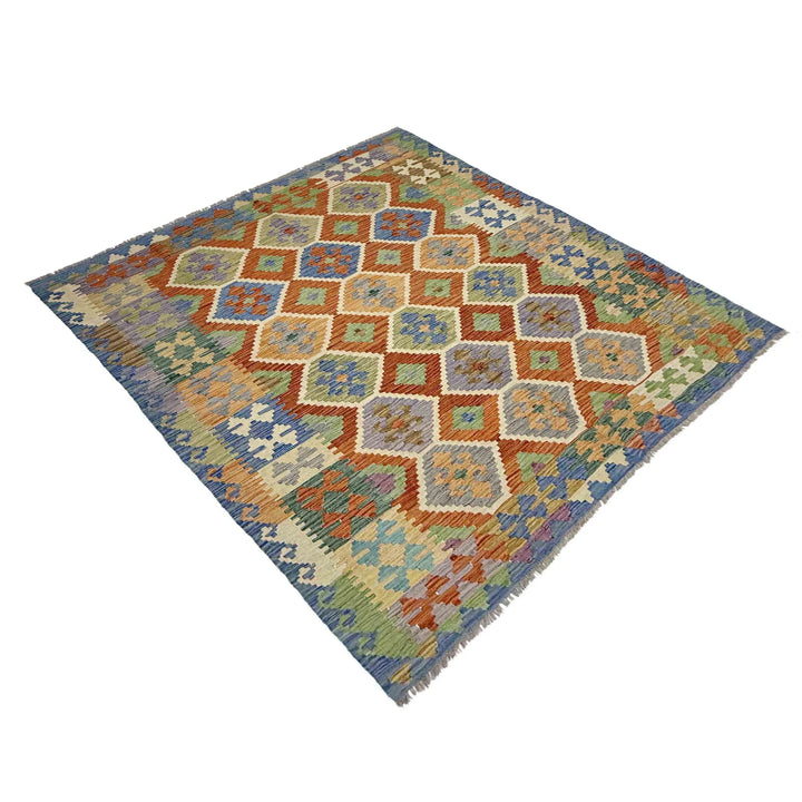 Multicolor Afghan Vegetable Kilim Rug 6' 0" x 7' 7" Flat-Weave | No. AL89847