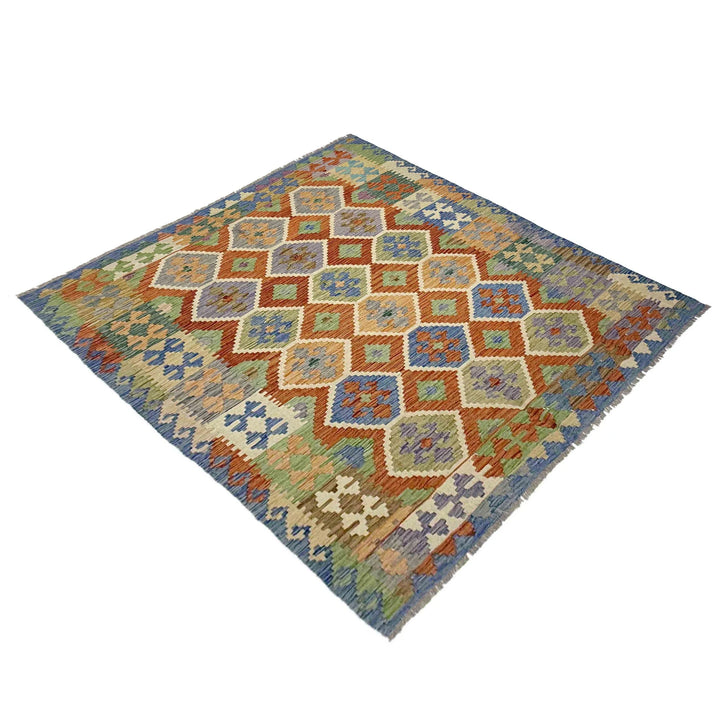Multicolor Afghan Vegetable Kilim Rug 6' 0" x 7' 7" Flat-Weave | No. AL89847