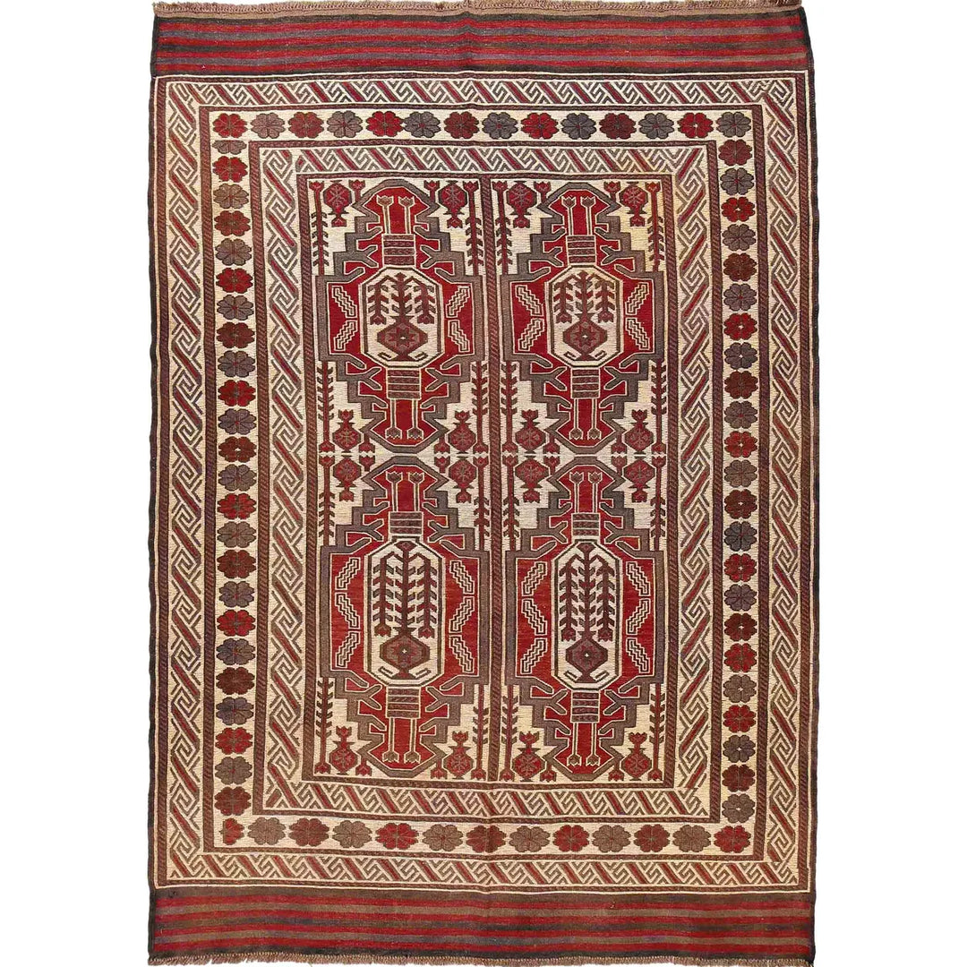 Beige Afghan Saghari Rug 6' 5" x 9' 2" Flat-Weave | No. AL89852