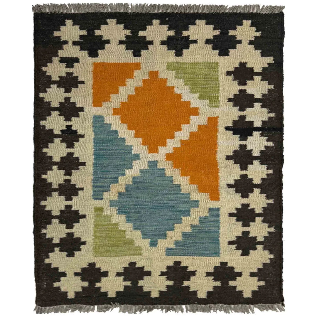 Multicolor Afghan Vegetable Kilim Rug 2'2" x 2'9" Flat-Weave | No. AL899092