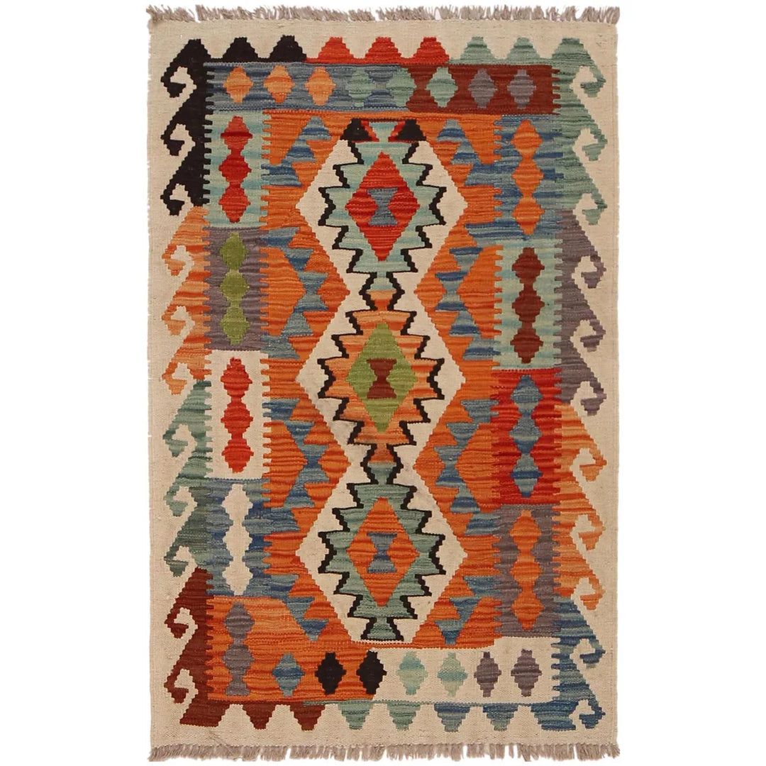 Afghan Vegetable Kilim Rug 2' 8" x 4' 2" Flat-Weave | No. AL89954