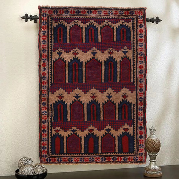 Afghan Prayer Rug 2' 9" x 4' 9" Hand-Knotted | No. AL90089